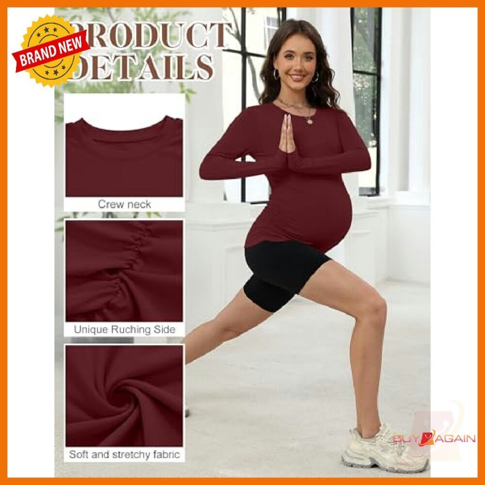 Maternity Long Sleeve Yoga Shirts 3 Pack Side Ruched Athletic Tops - Picture 4 of 7
